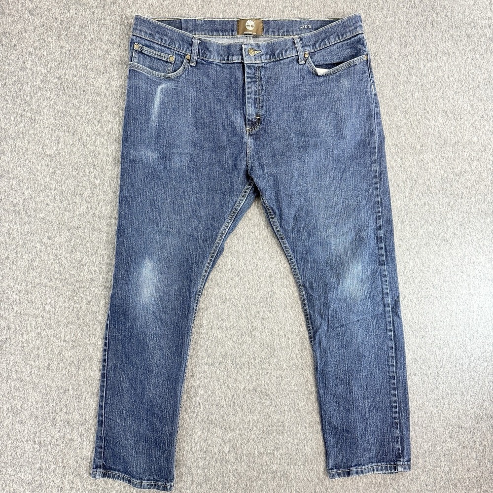 Timberland Work Wear Straight Fit Stretch Denim Jeans Blue Mens 42x30 - Picture 2 of 9